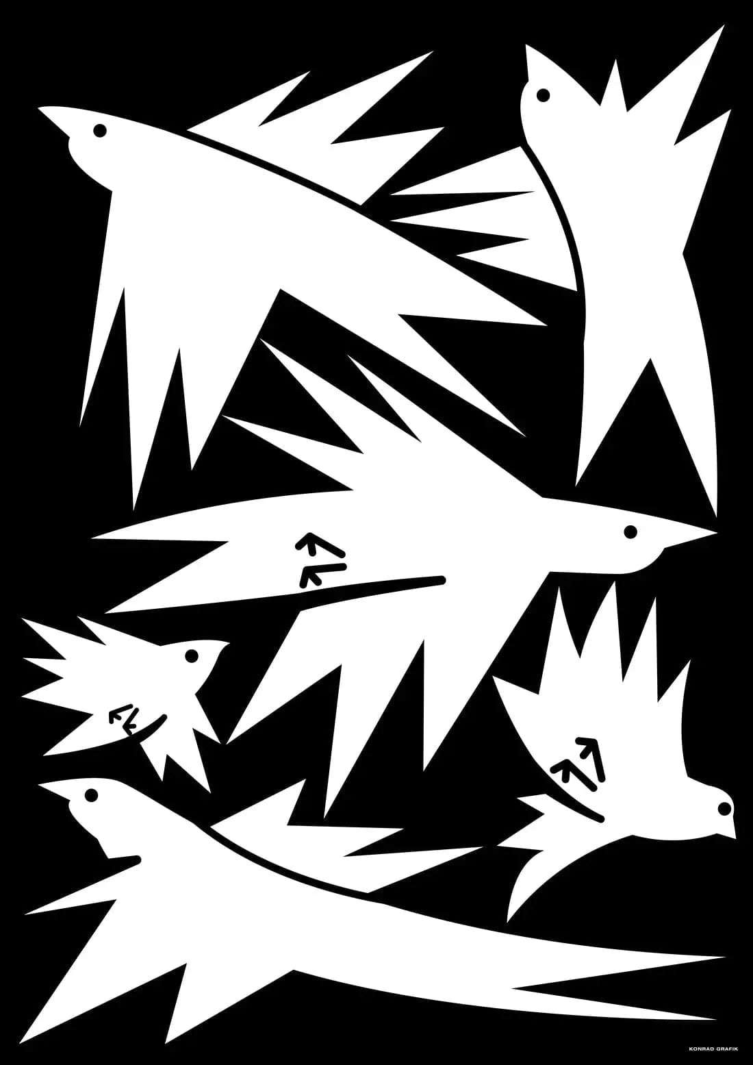 White birds contemporary wall art print by Konrad Grafik - sold by DROOL