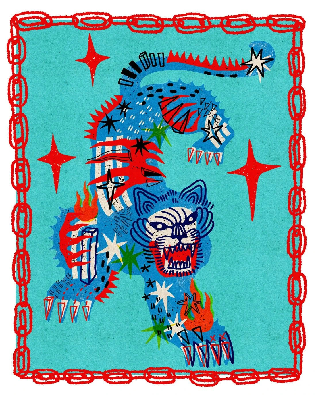 Tiger in Blue contemporary wall art print by Kwonny - sold by DROOL