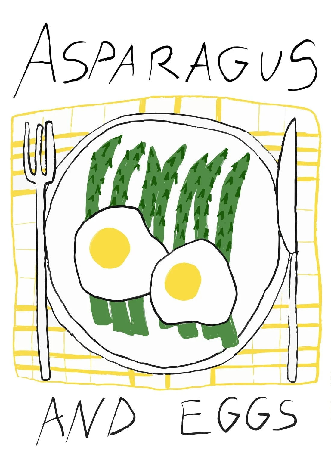 Asparagus & Eggs contemporary wall art print by DROOL Collective - sold by DROOL