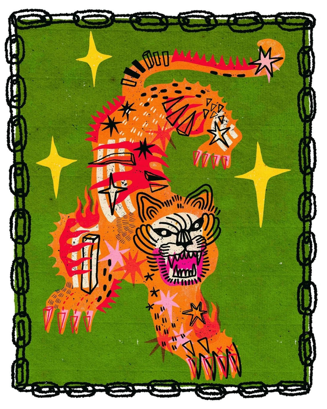 Tiger In Green contemporary wall art print by Kwonny - sold by DROOL