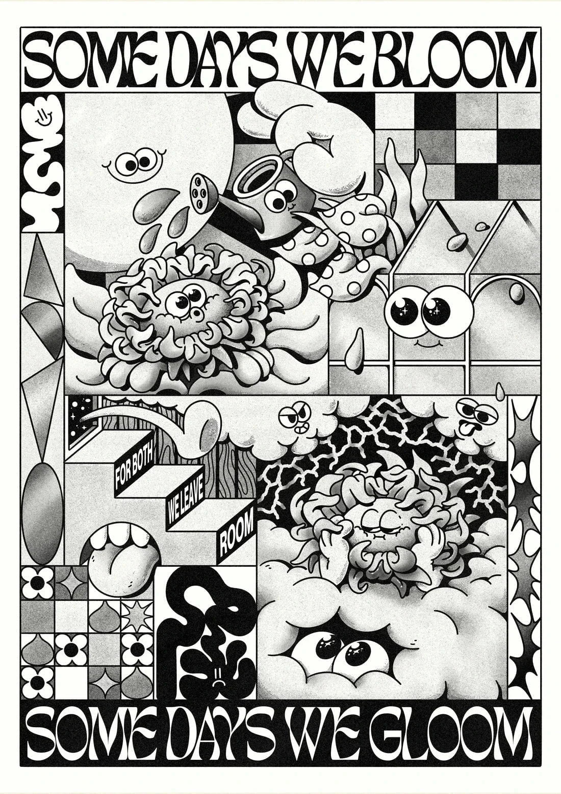Some Days We Bloom (Black & White) contemporary wall art print by My Sunbeam - sold by DROOL