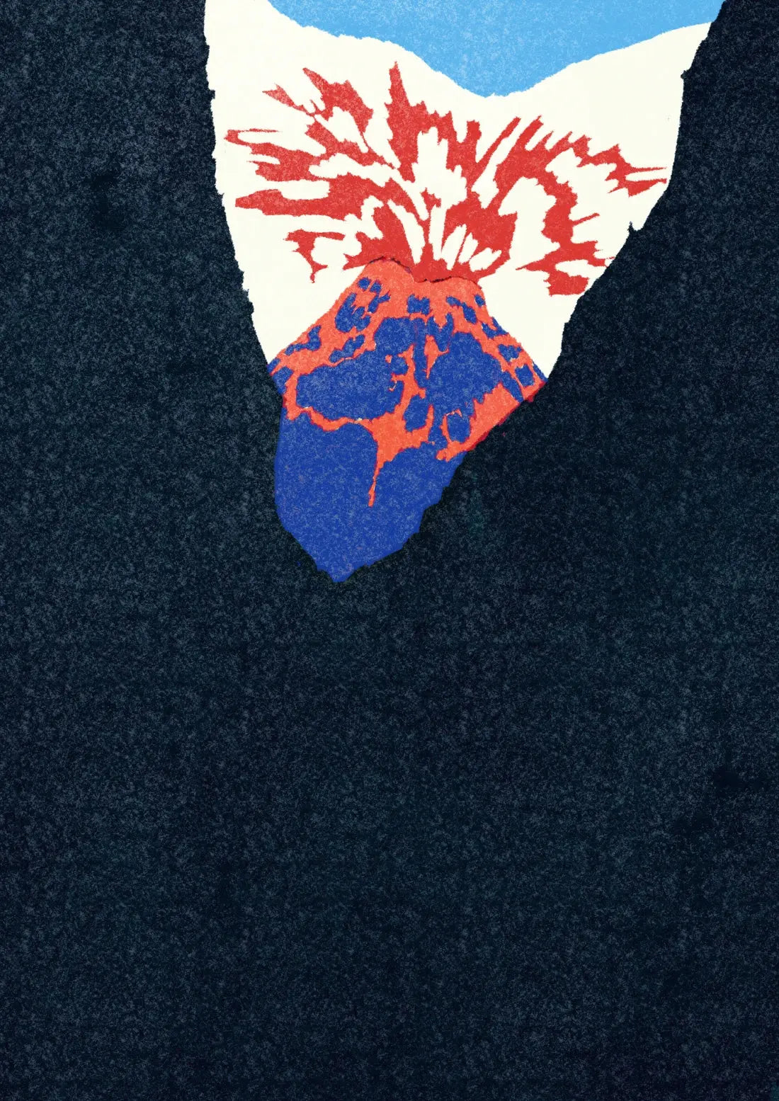 Abstract art piece with red and blue shapes on a dark background