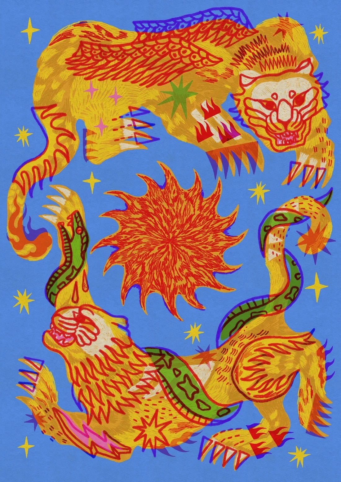 Celestial Cats contemporary wall art print by Kwonny - sold by DROOL