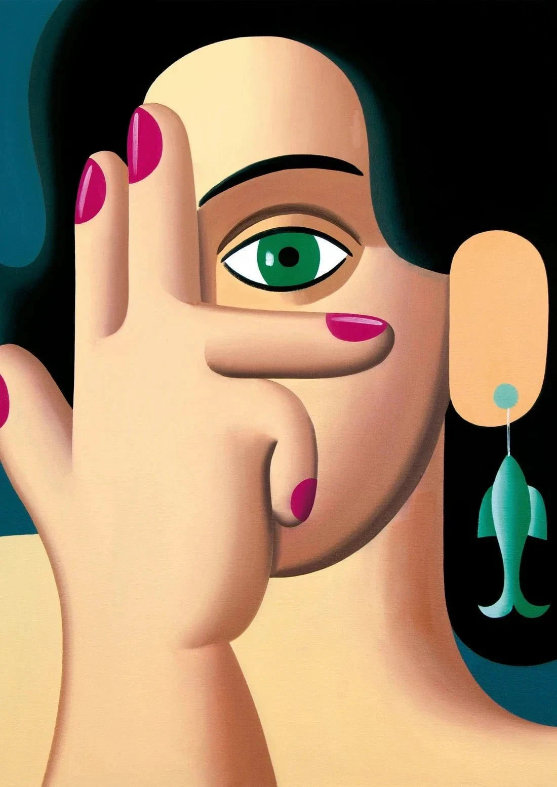 Woman with a fish earring contemporary wall art print by Juan de la Rica - sold by DROOL