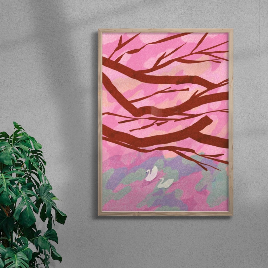Fukuoka, Cherry Blossoms contemporary wall art print by Lily Kong - sold by DROOL