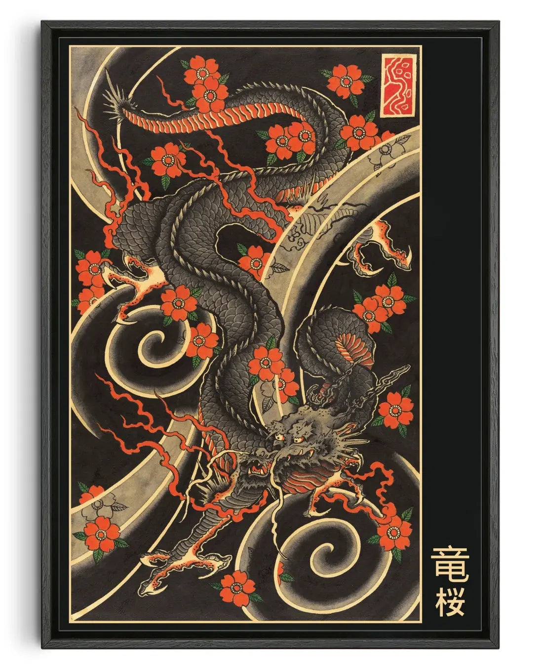 The flying Dragon over the Sakura sky contemporary canvas print by Filipe Rocha - sold by DROOL