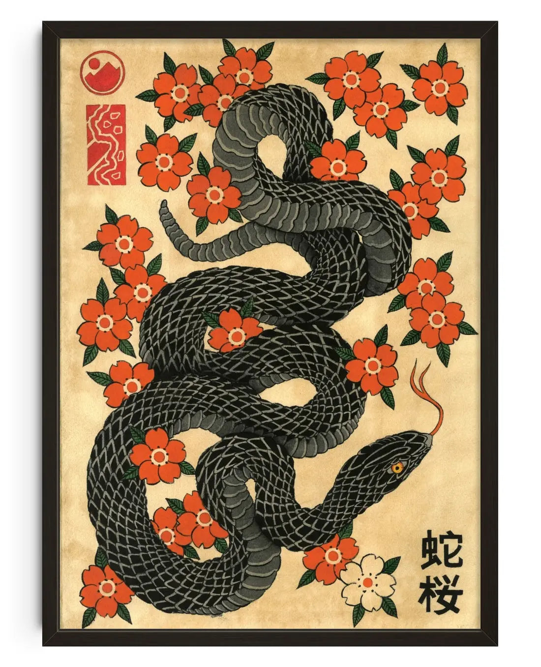 Hebi & Sakura contemporary art print by Filipe Rocha - sold by DROOL