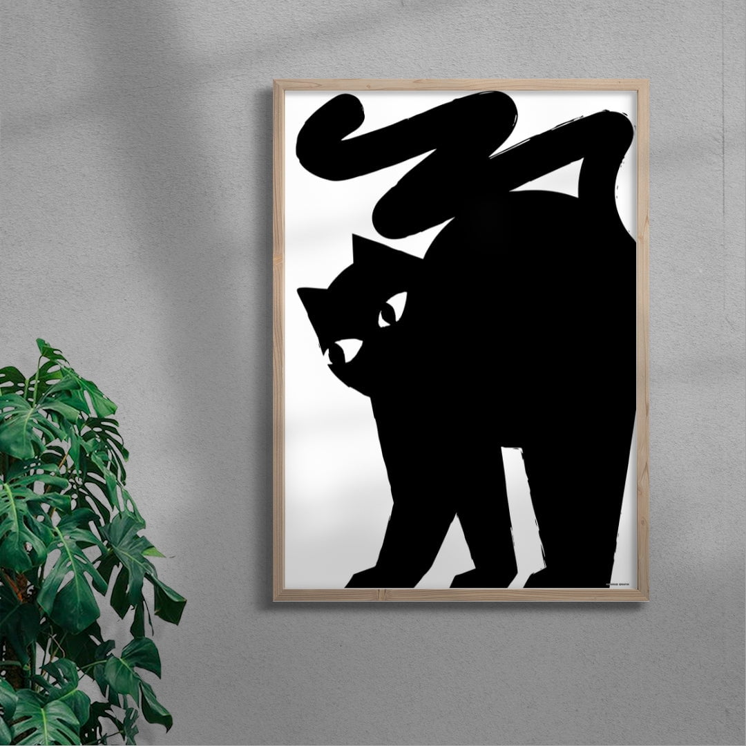 Black cat contemporary wall art print by Konrad Grafik - sold by DROOL