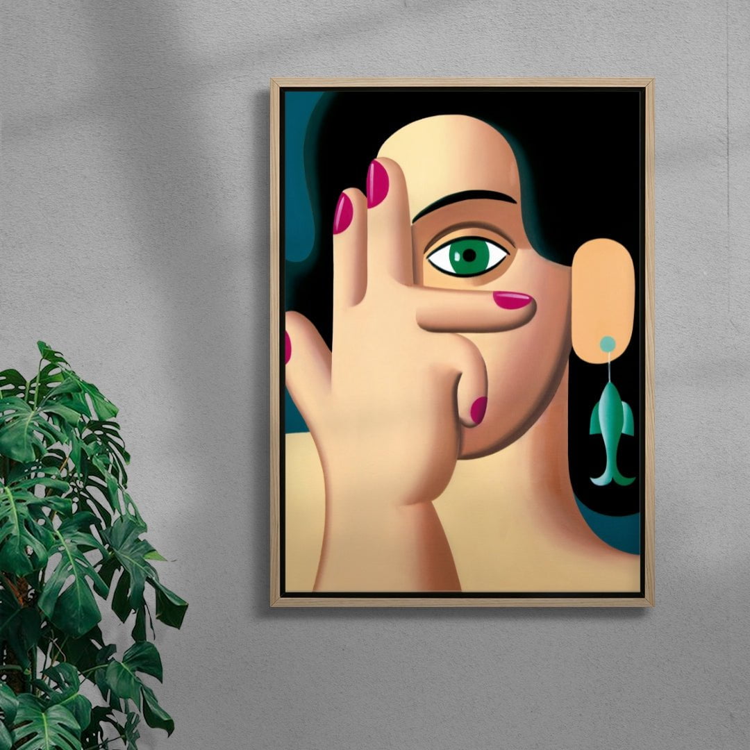 Woman with a fish earring contemporary wall art print by Juan de la Rica - sold by DROOL