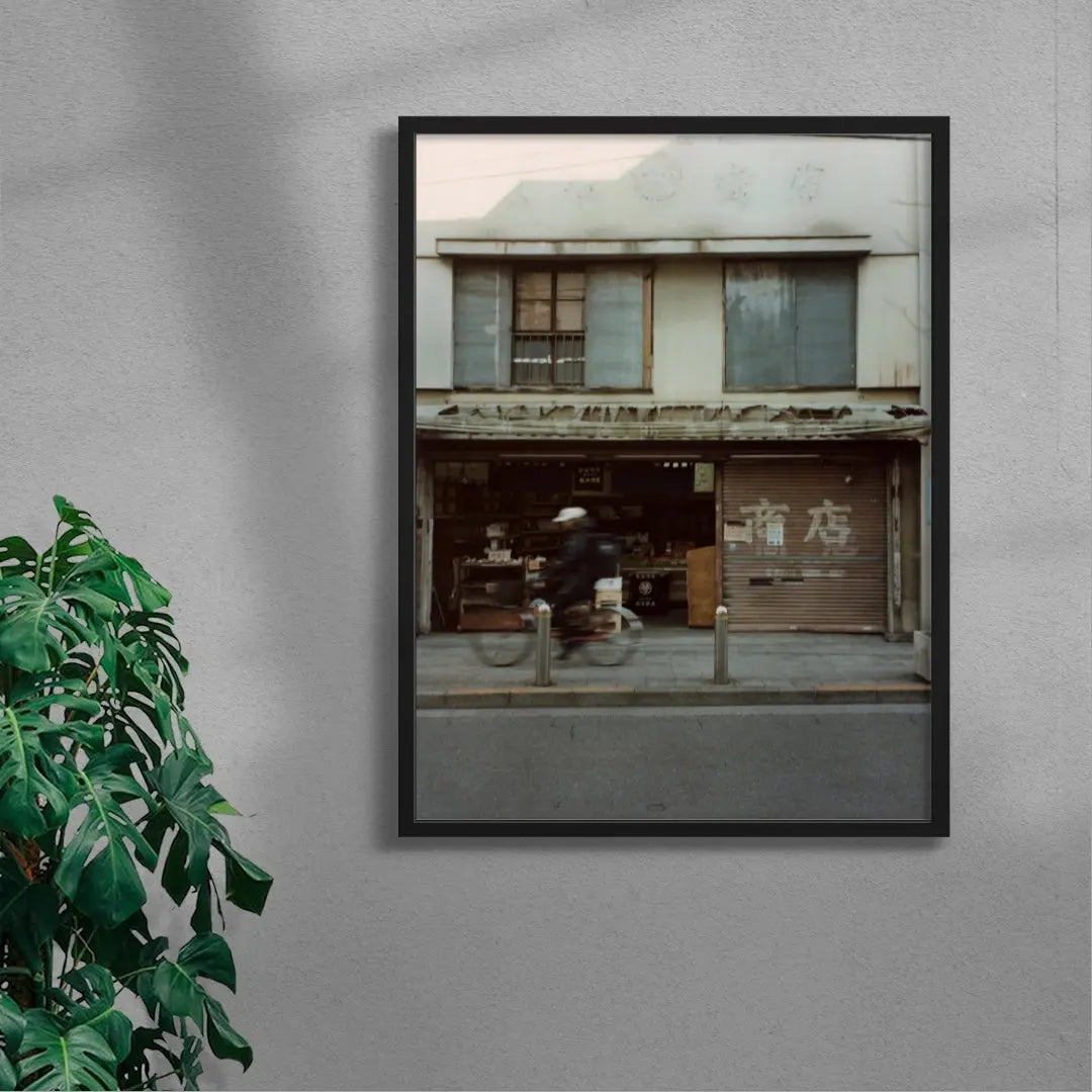 Sidewalk cyclist contemporary wall art print by Ransom - sold by DROOL