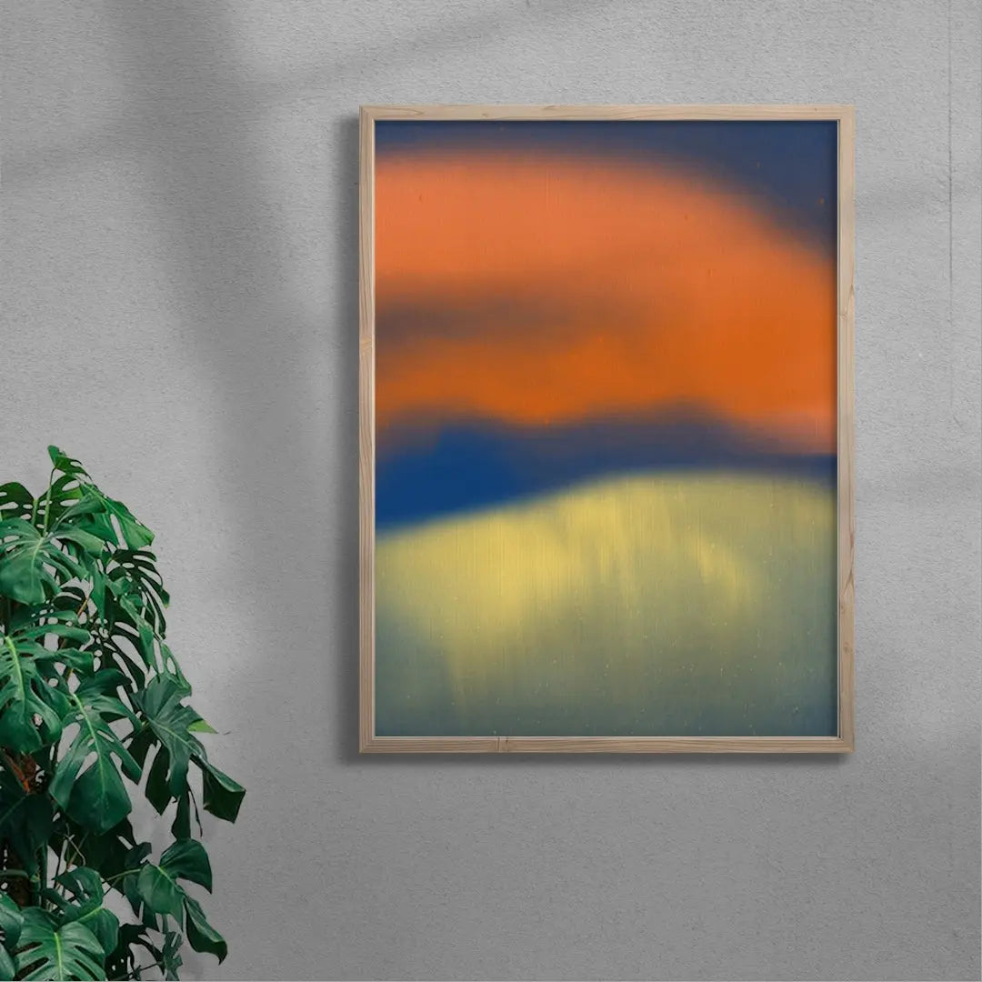Abstract landscape in neon orange, yellow and blue
