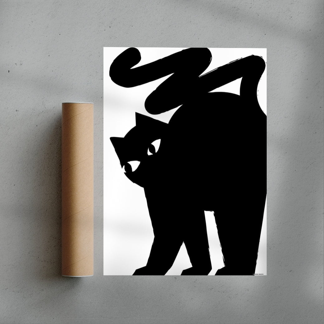 Black cat contemporary wall art print by Konrad Grafik - sold by DROOL