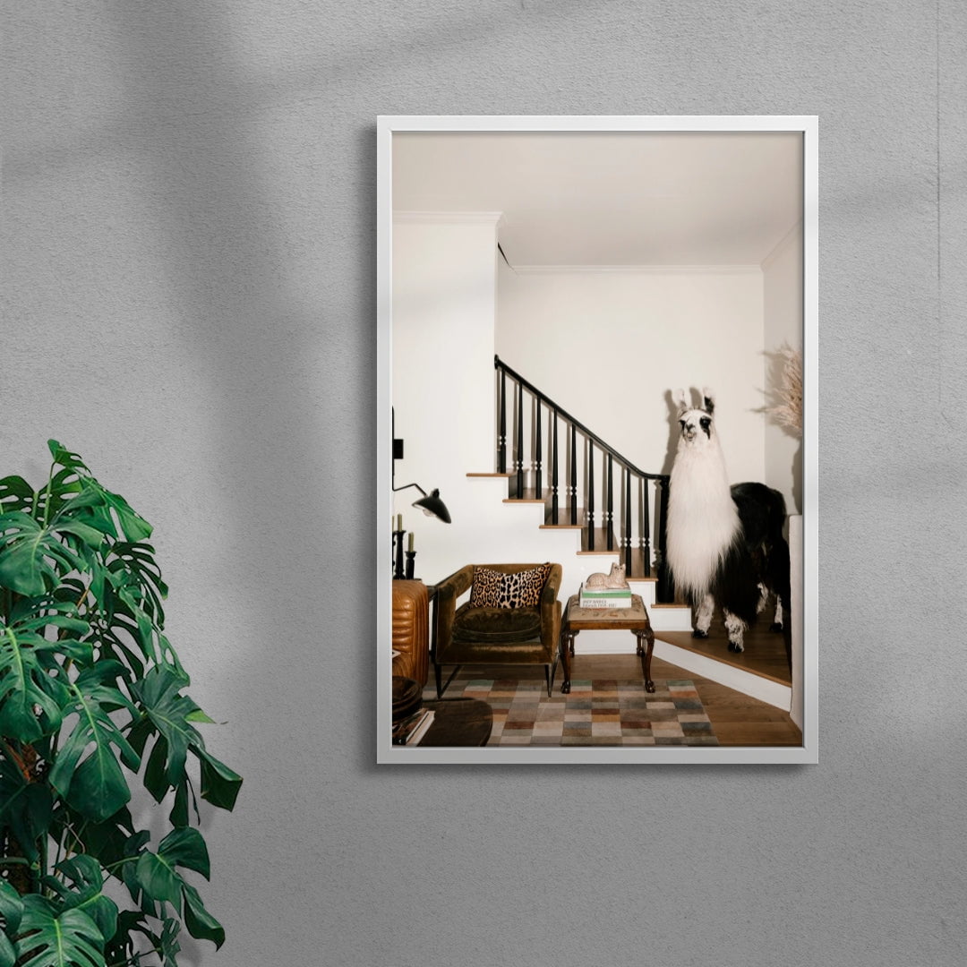 A Welcome Llama contemporary wall art print by Mary Caroline Russell - sold by DROOL