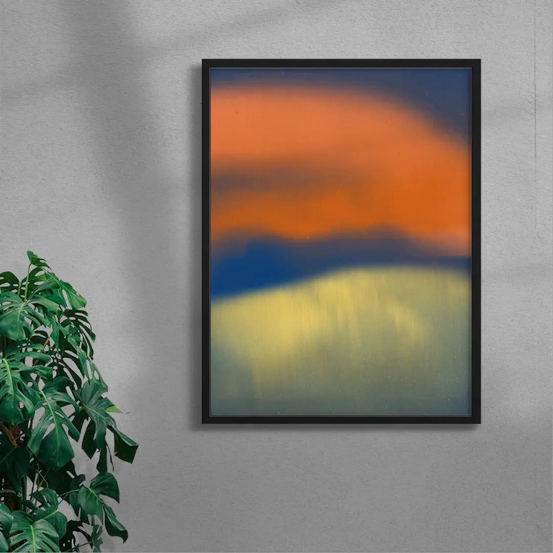 Abstract landscape in neon orange, yellow and blue