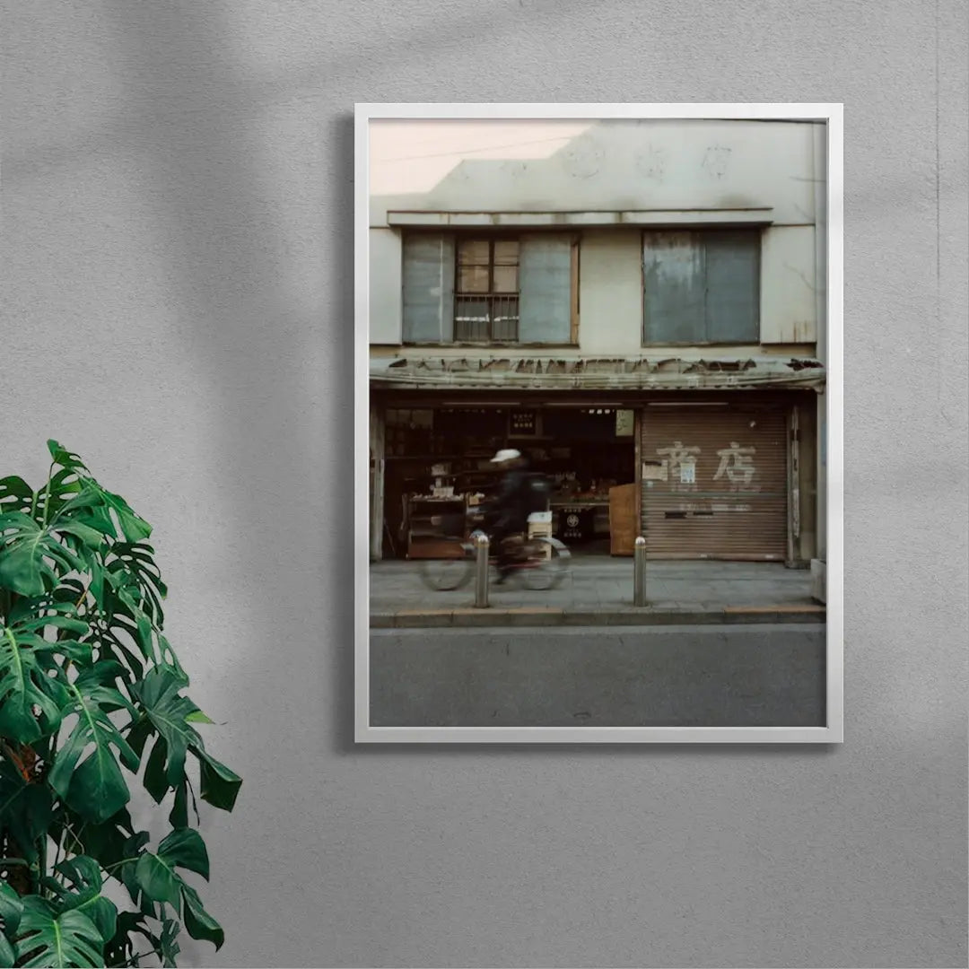 Sidewalk cyclist contemporary wall art print by Ransom - sold by DROOL