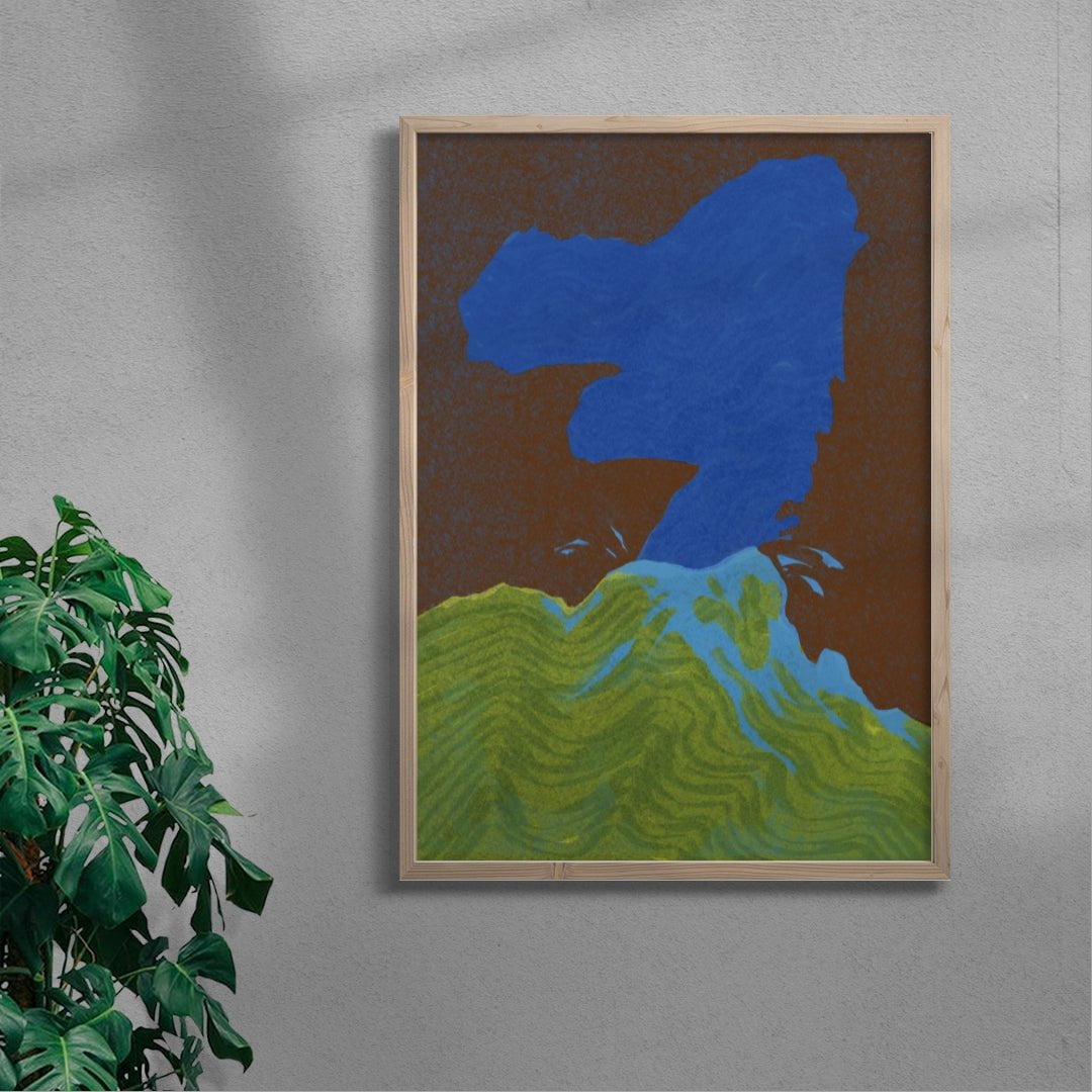 Blue Volcano contemporary wall art print by Lily Kong - sold by DROOL