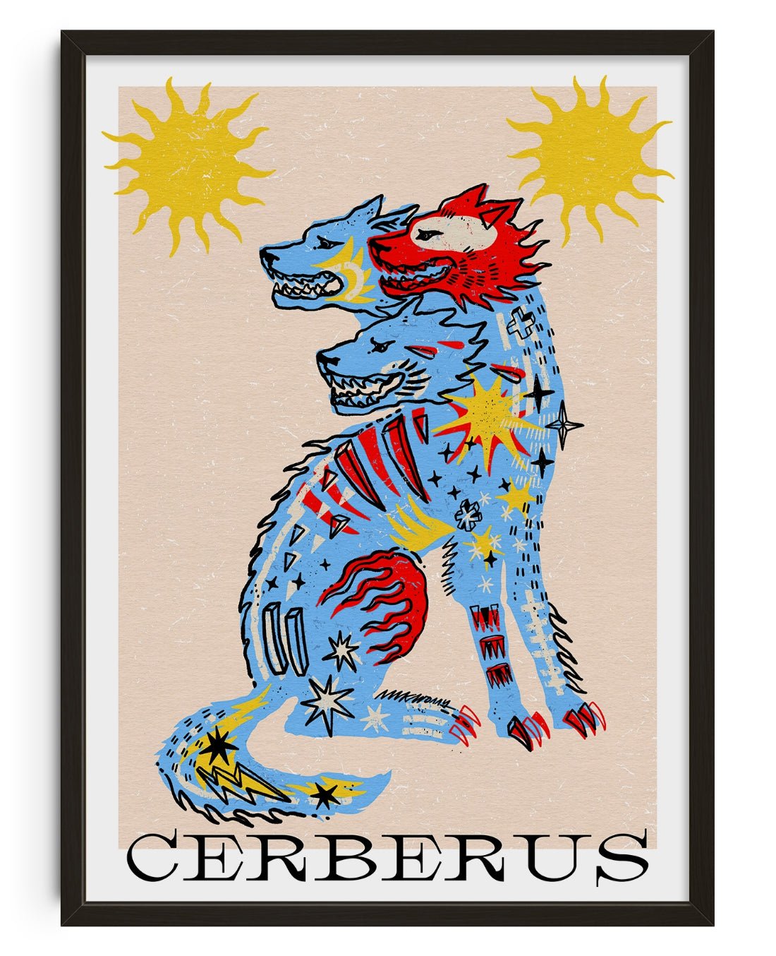 Cerberus In Blue And Tan contemporary wall art print by Kwonny - sold by DROOL