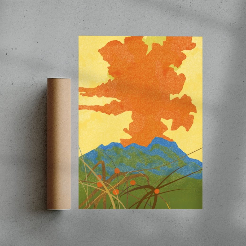 Orange Volcano contemporary wall art print by Lily Kong - sold by DROOL