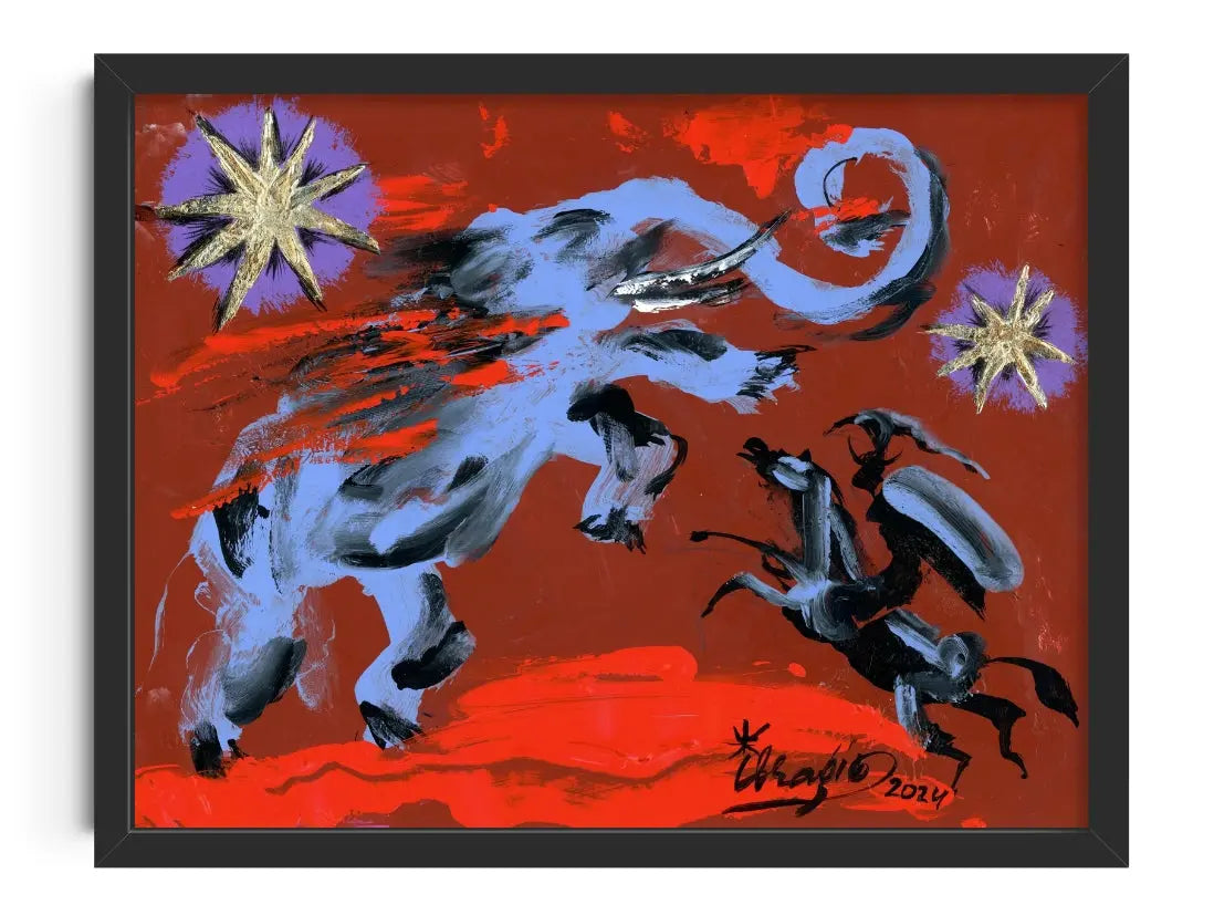 Dynamic Elephant Battle contemporary art print by null - sold by DROOL