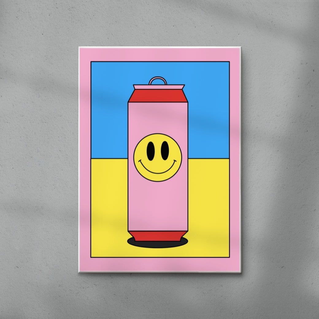 Happy can of beer contemporary wall art print by Petra - sold by DROOL