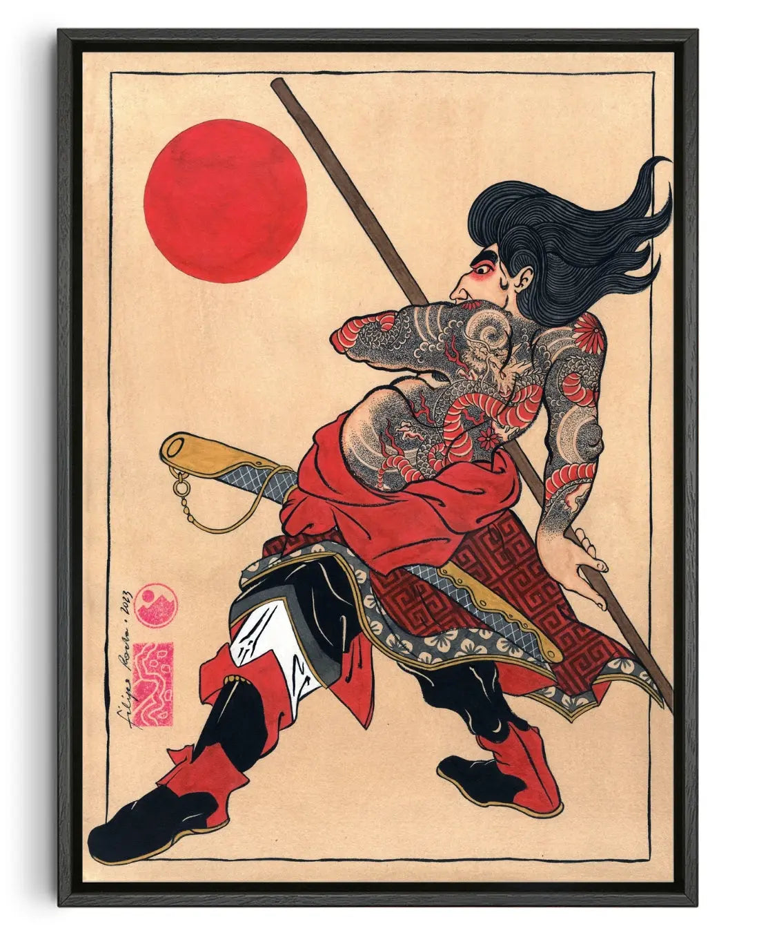 Tattooed Samurai & Dragon contemporary canvas print by Filipe Rocha - sold by DROOL