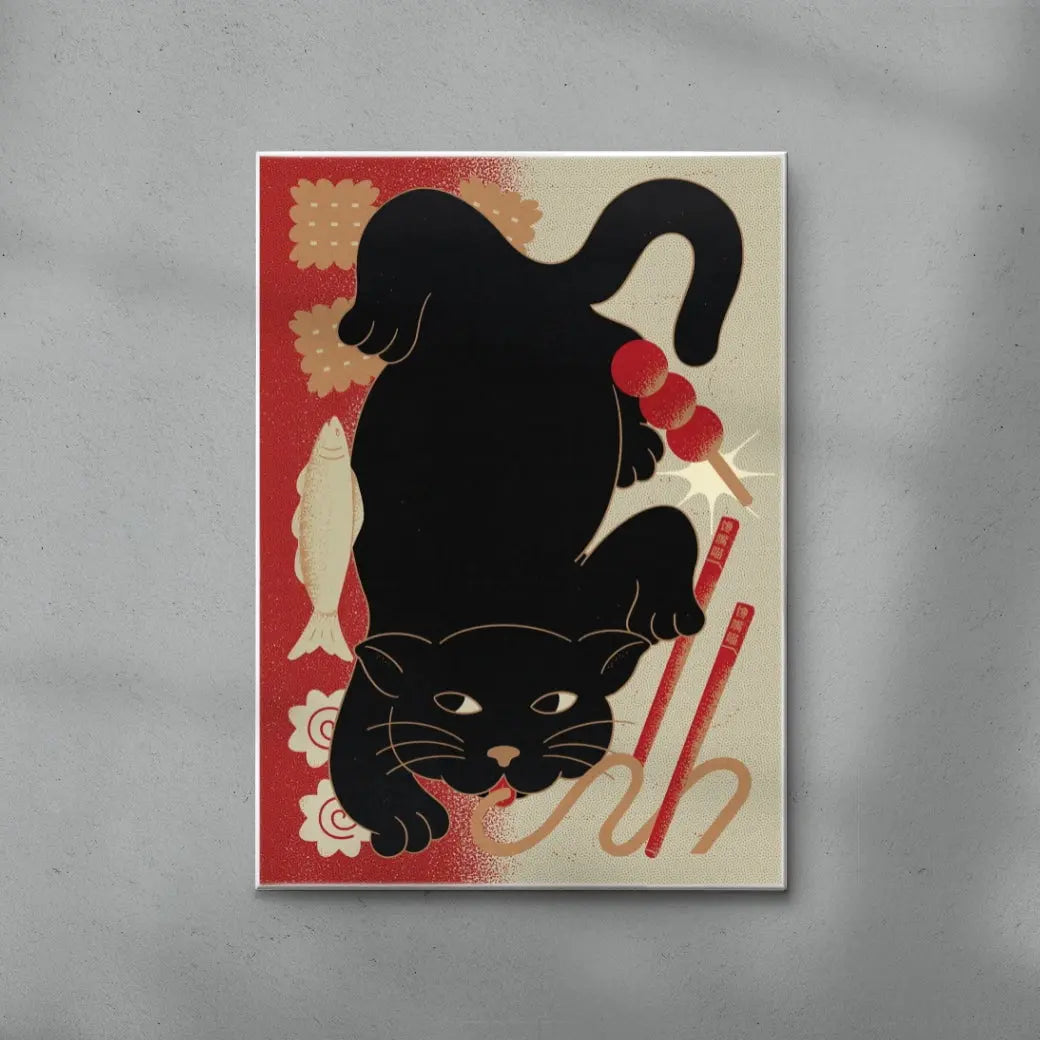 Greedy Meow contemporary wall art print by Erica Lee - sold by DROOL