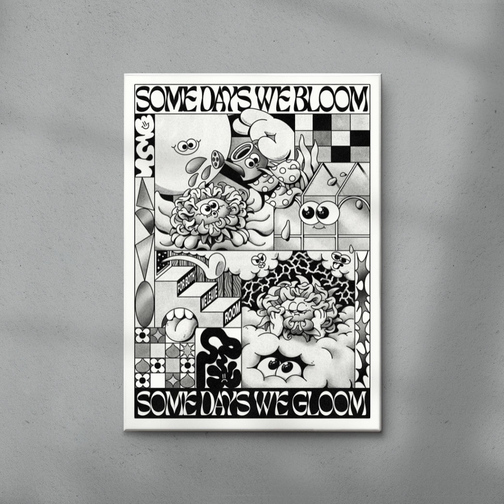 Some Days We Bloom (Black & White) contemporary wall art print by My Sunbeam - sold by DROOL