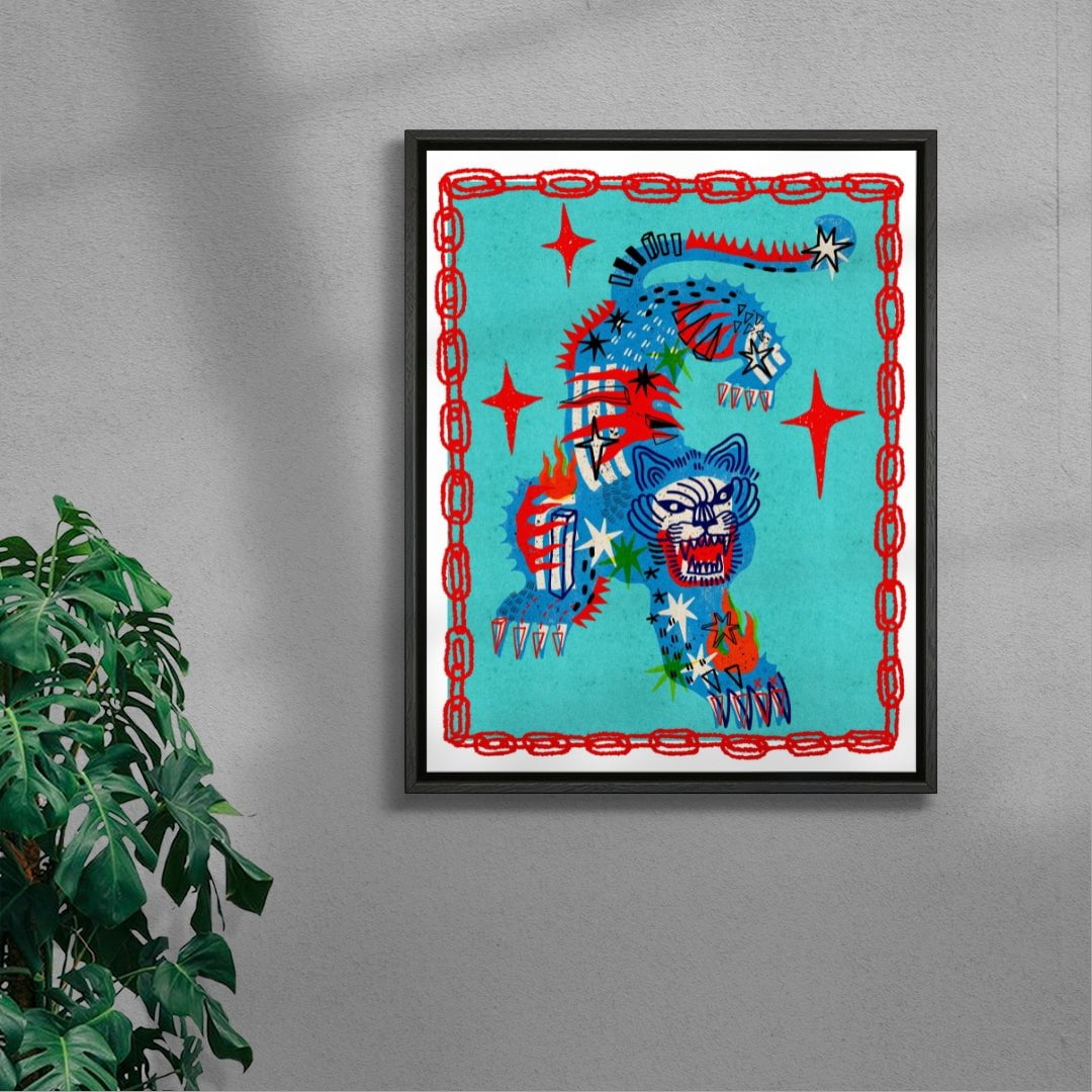 Tiger in Blue contemporary wall art print by Kwonny - sold by DROOL