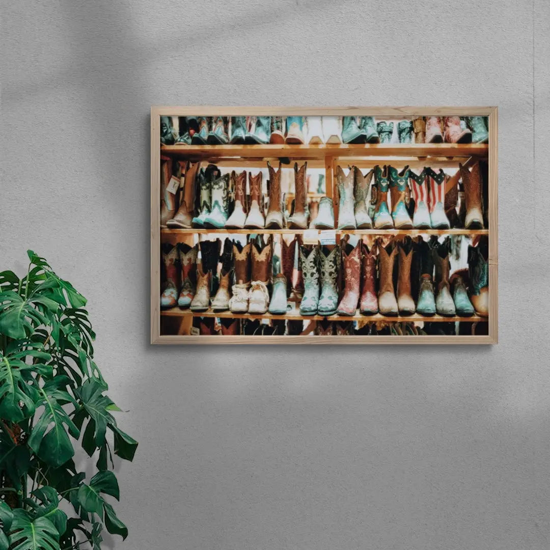 Wall Of Boots contemporary wall art print by Kelsey Smith - sold by DROOL