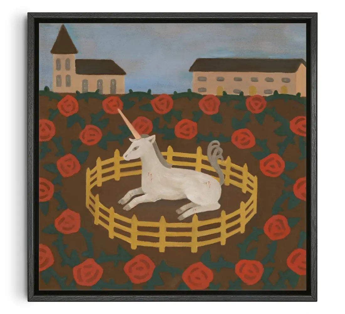 Unicorn in Captivity  contemporary canvas print by Tish von Broen - sold by DROOL