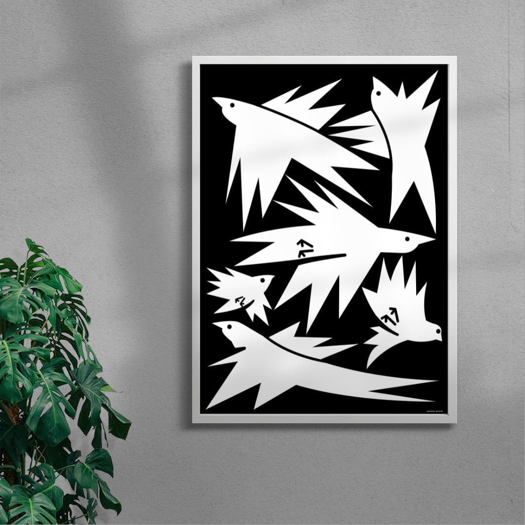 White birds contemporary wall art print by Konrad Grafik - sold by DROOL