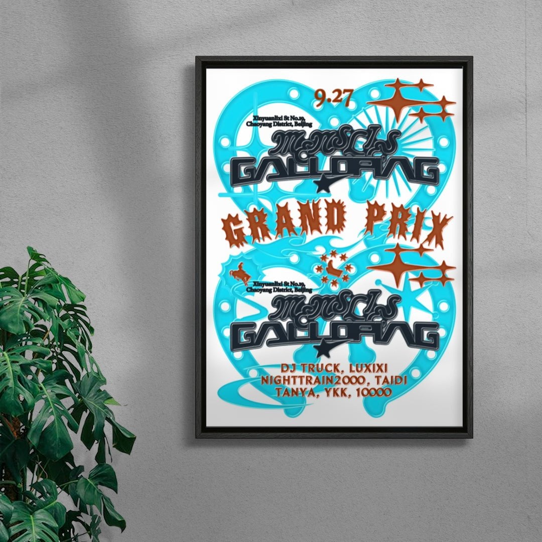 MENSLIES Galloping Grand Prix contemporary canvas art print by MENSLIES - sold by DROOL