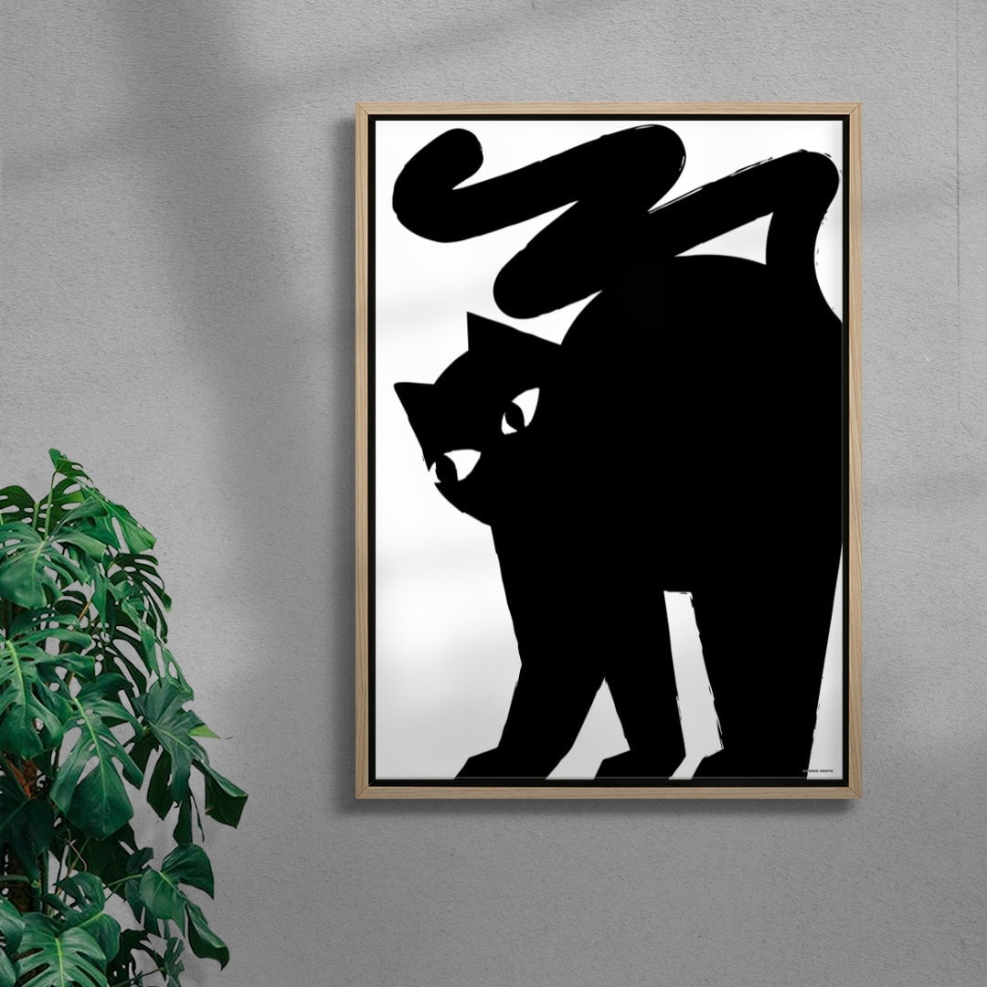 Black cat contemporary wall art print by Konrad Grafik - sold by DROOL