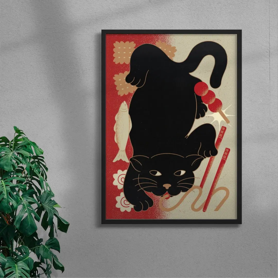 Greedy Meow contemporary wall art print by Erica Lee - sold by DROOL