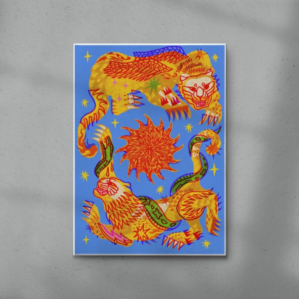 Celestial Cats contemporary wall art print by Kwonny - sold by DROOL