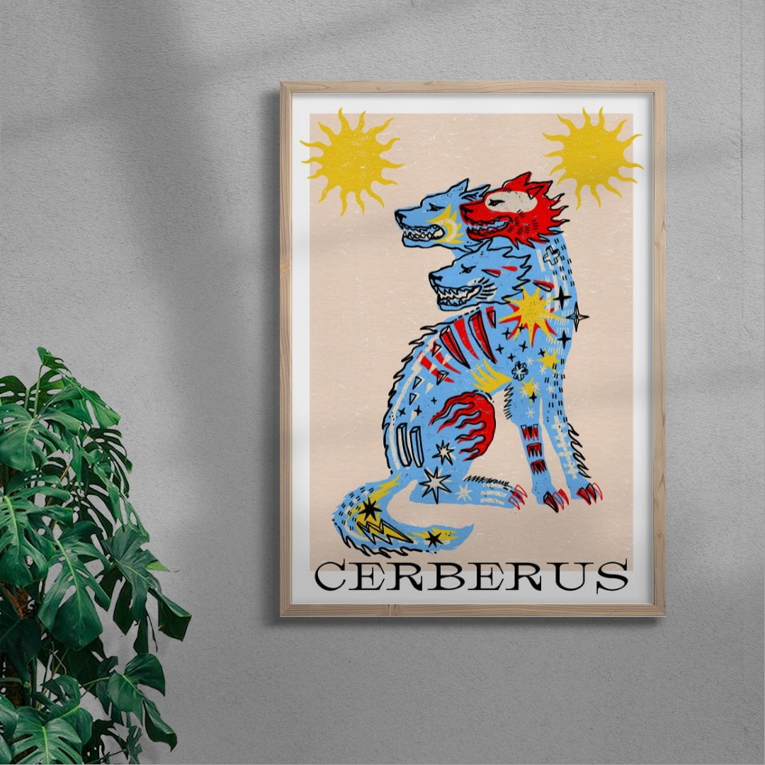 Cerberus In Blue And Tan contemporary wall art print by Kwonny - sold by DROOL