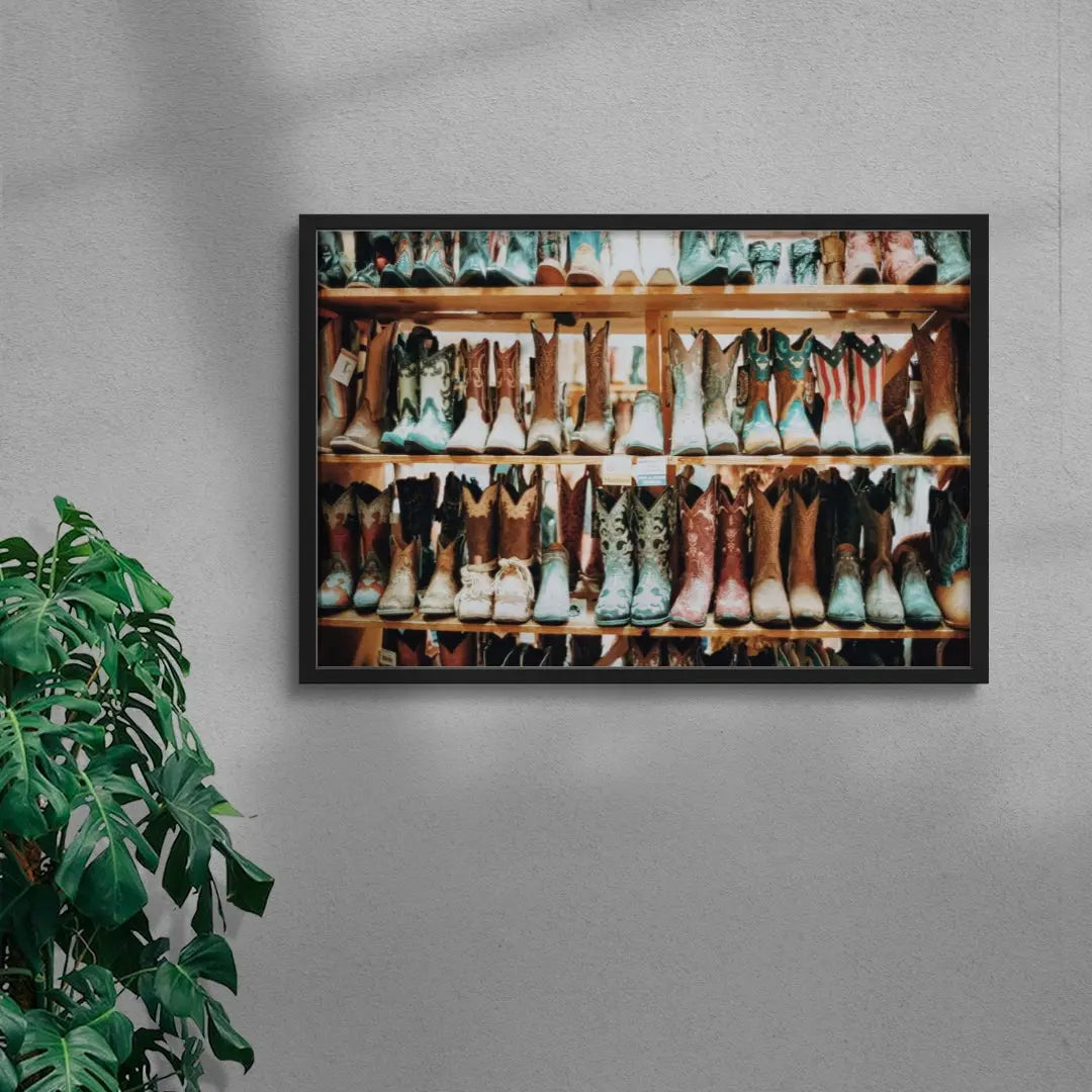 Wall Of Boots contemporary wall art print by Kelsey Smith - sold by DROOL
