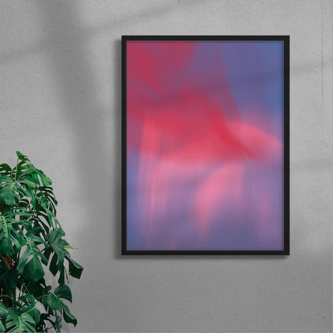 Abstraction in neon pink and red on blue