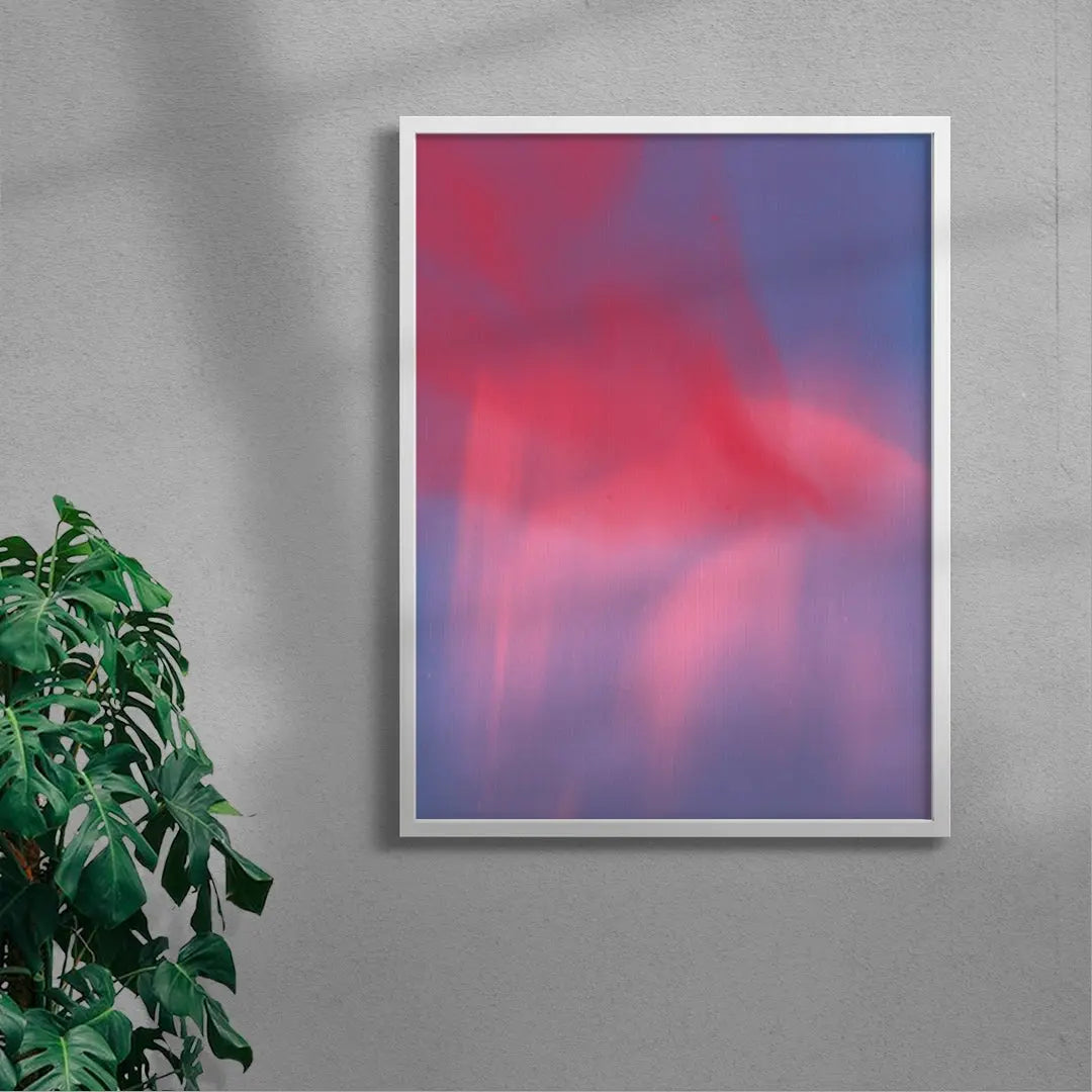 Abstraction in neon pink and red on blue