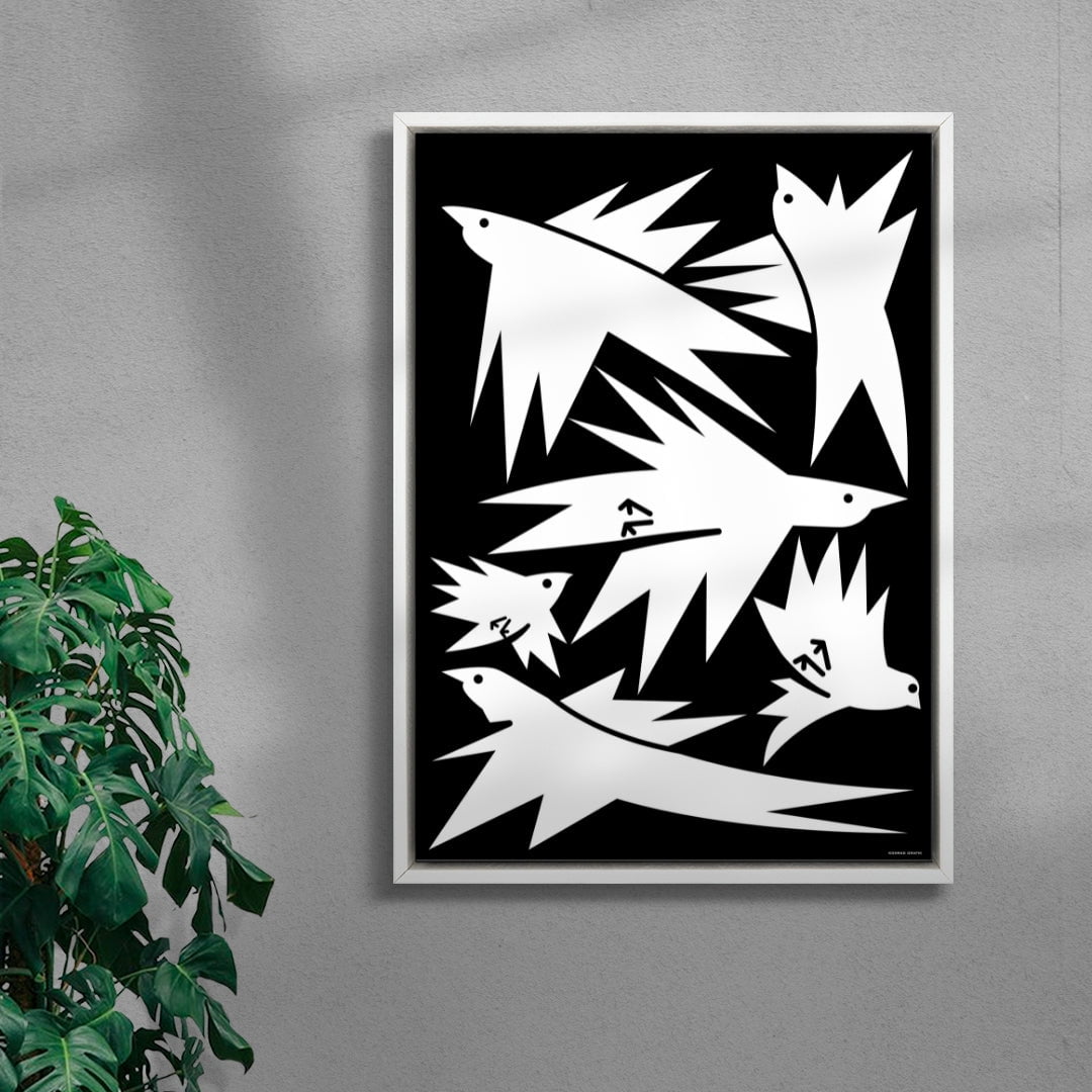 White birds contemporary wall art print by Konrad Grafik - sold by DROOL