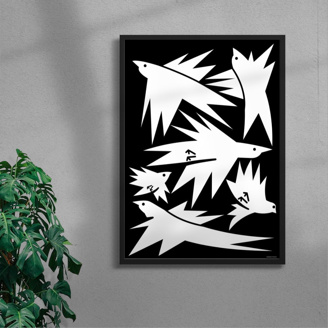 White birds contemporary wall art print by Konrad Grafik - sold by DROOL