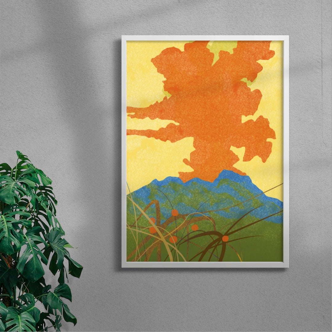 Orange Volcano contemporary wall art print by Lily Kong - sold by DROOL