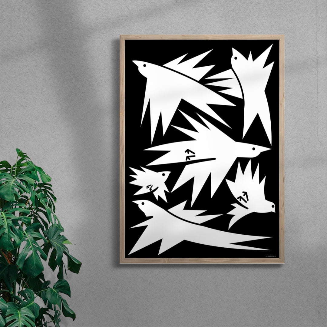 White birds contemporary wall art print by Konrad Grafik - sold by DROOL