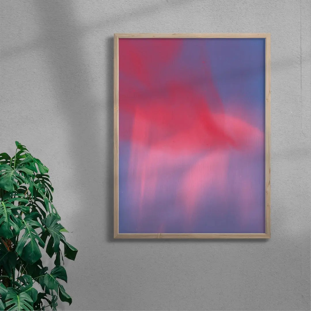 Abstraction in neon pink and red on blue