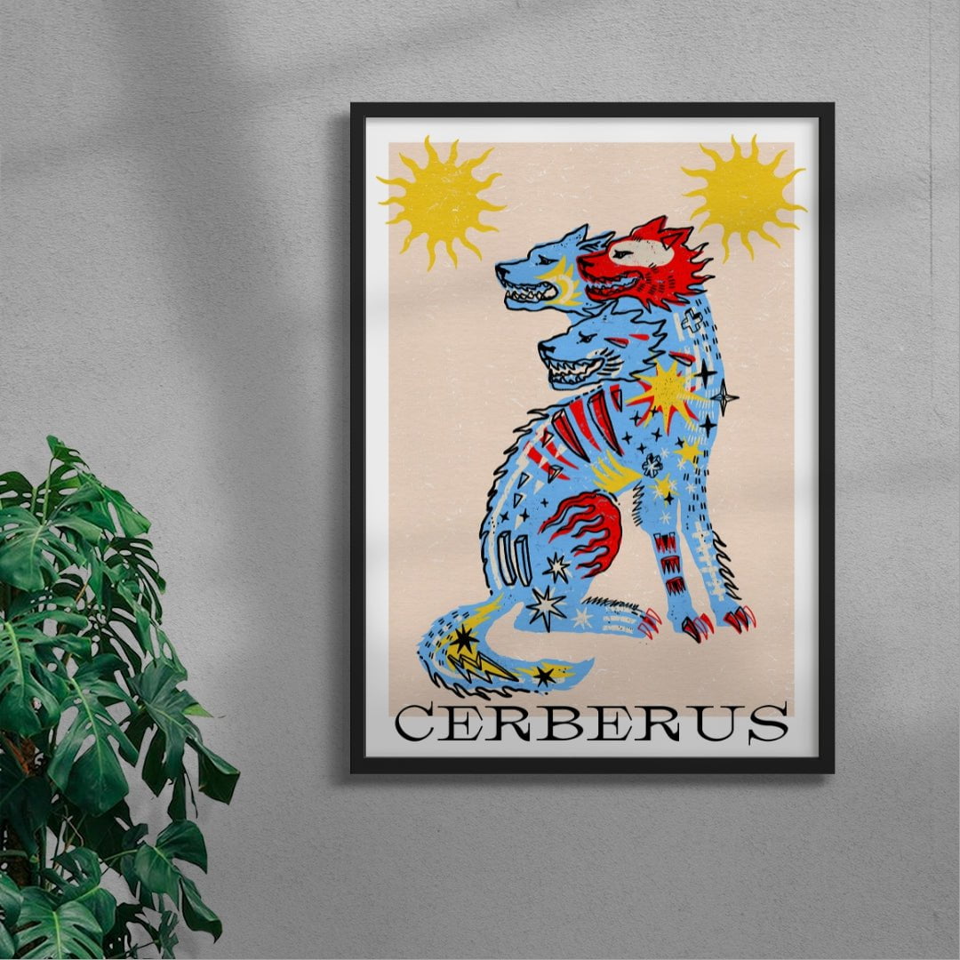 Cerberus In Blue And Tan contemporary wall art print by Kwonny - sold by DROOL