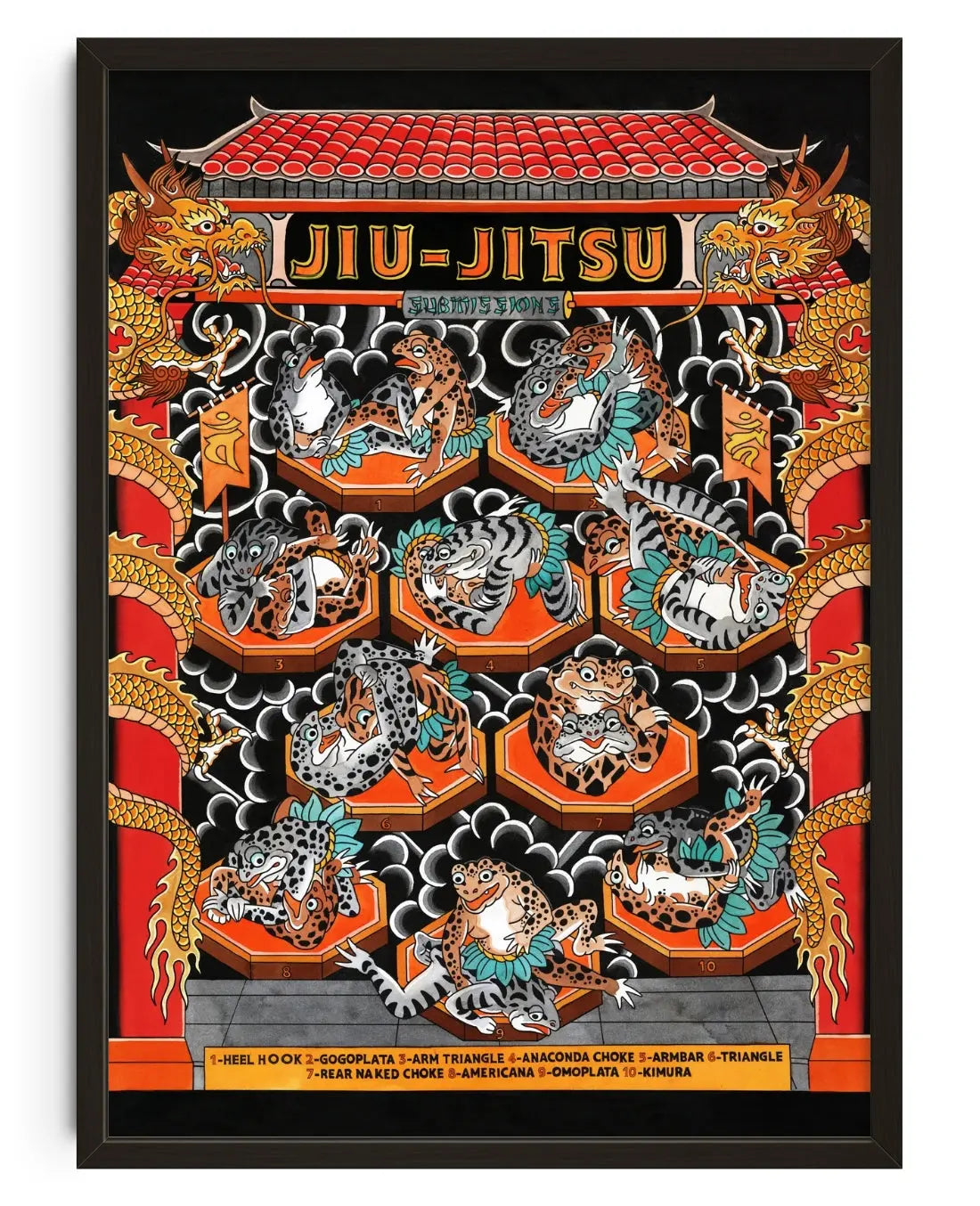 Jiu jitsu frogs contemporary art print by Lorenzo Rossi - sold by DROOL