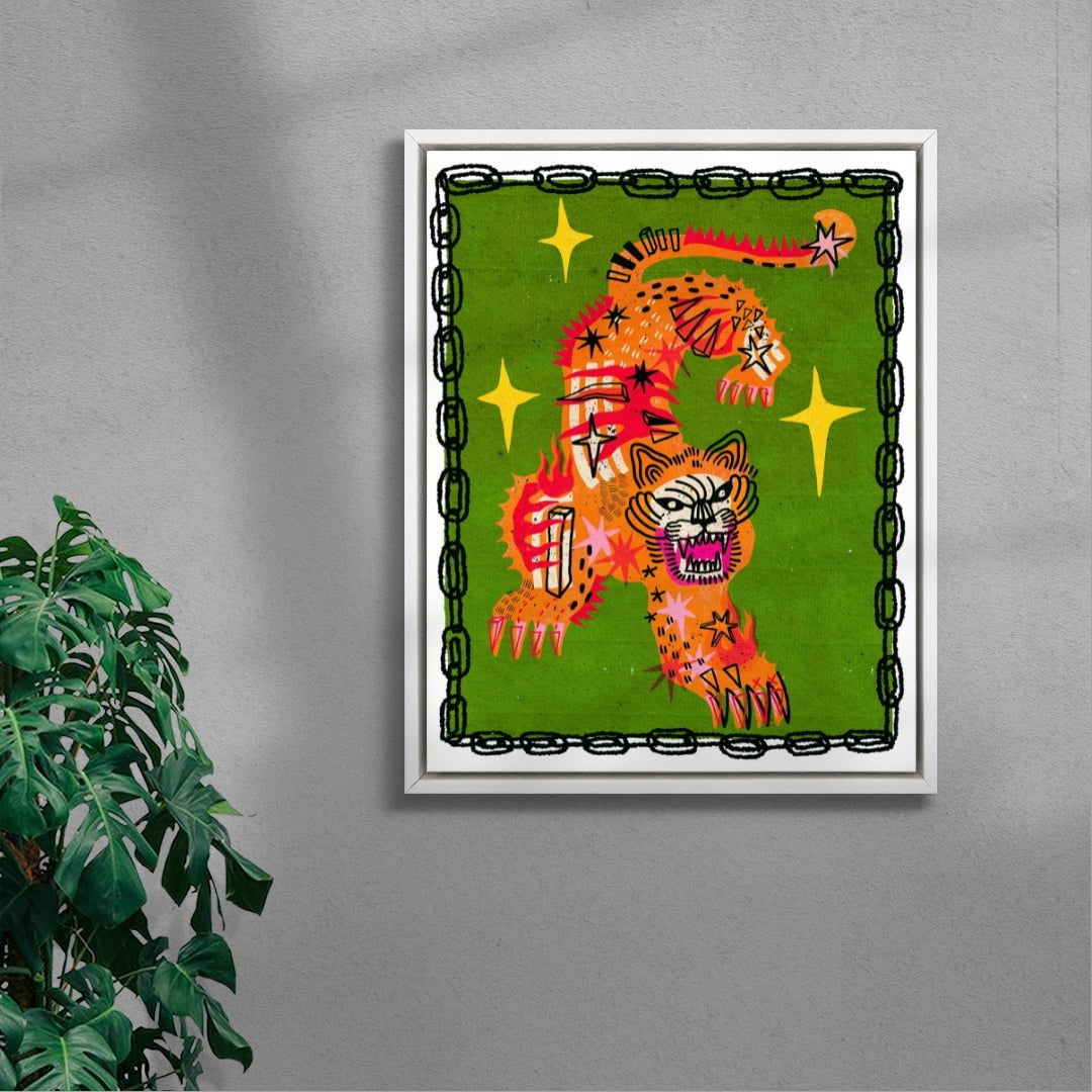 Tiger In Green contemporary wall art print by Kwonny - sold by DROOL