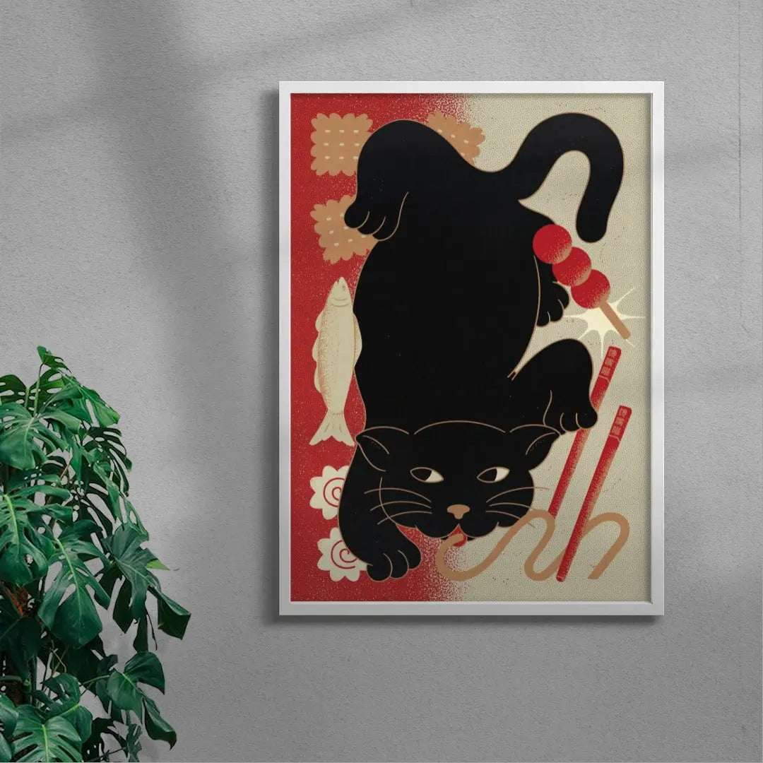 Greedy Meow contemporary wall art print by Erica Lee - sold by DROOL