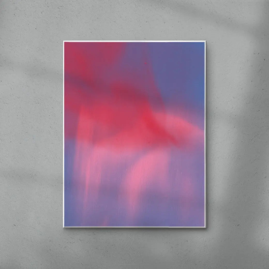 Abstraction in neon pink and red on blue
