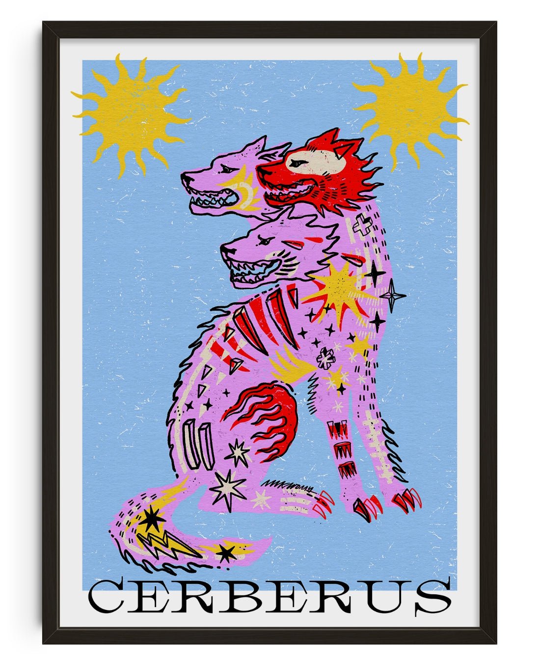 Cerberus In Pink And Blue contemporary wall art print by Kwonny - sold by DROOL